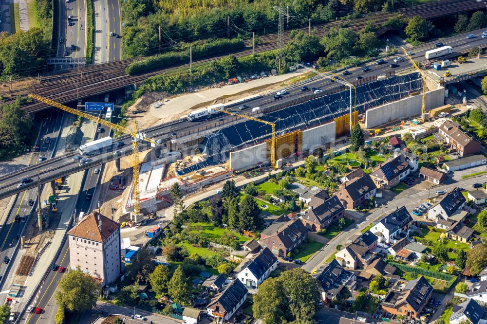 Duisburg from above - Construction to extend the traffic flow at the intersection- motorway A 40 - 3 Kreuz Kaiserberg on street Werthacker in the district Duissern in Duisburg at Ruhrgebiet in the state North Rhine-Westphalia, Germany