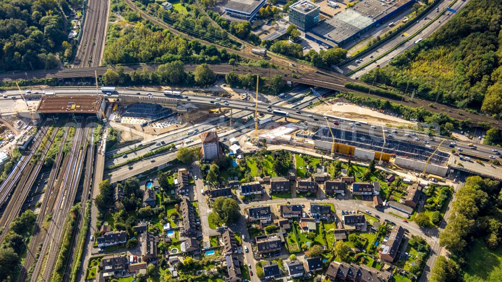 Duisburg from the bird's eye view: Construction to extend the traffic flow at the intersection- motorway A 40 - 3 Kreuz Kaiserberg on street Werthacker in the district Duissern in Duisburg at Ruhrgebiet in the state North Rhine-Westphalia, Germany