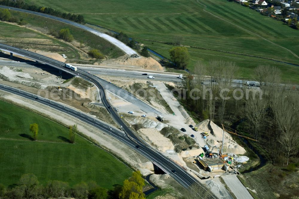 Aerial image Leegebruch - Construction to extend the traffic flow at the intersection- motorway A 10 - A110 a?? Kreuz Oranienburg a?? in Leegebruch in the state Brandenburg, Germany