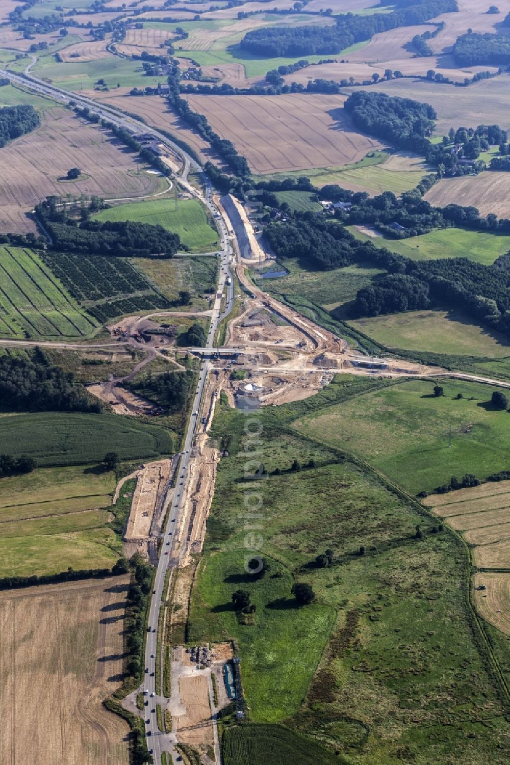 Aerial image Löptin - Construction to extend the traffic flow at the intersection- motorway A 21 / B 404 in the district Tanneneck in Loeptin in the state Schleswig-Holstein