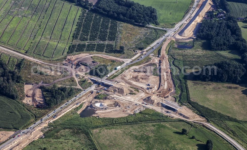 Löptin from above - Construction to extend the traffic flow at the intersection- motorway A 21 / B 404 in the district Tanneneck in Loeptin in the state Schleswig-Holstein