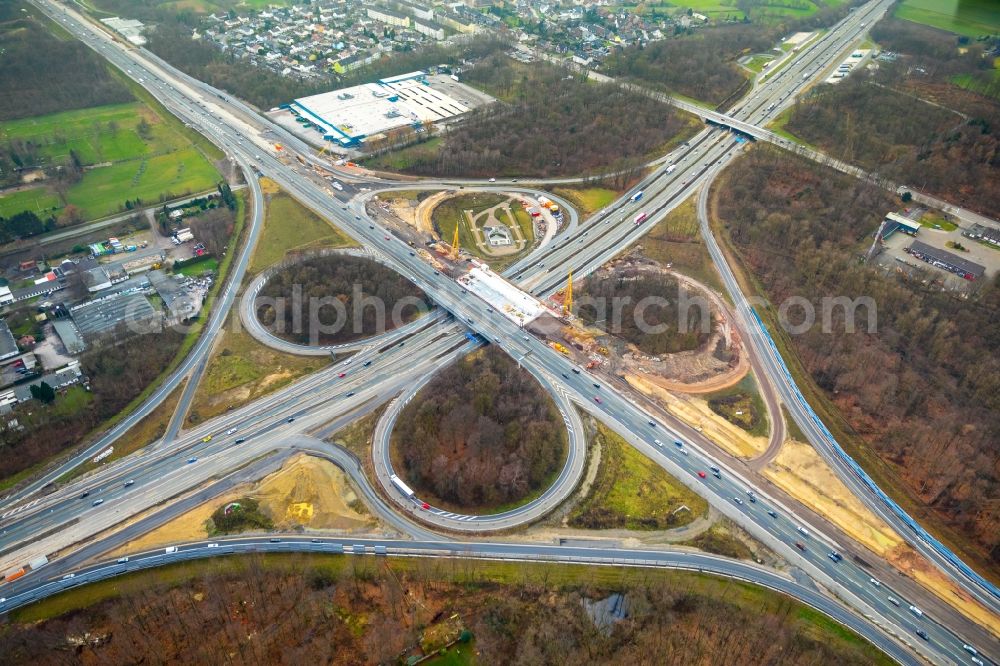 Aerial image Recklinghausen - Construction to extend the traffic flow at the intersection- motorway A 2 - A43 in Recklinghausen in the state North Rhine-Westphalia, Germany