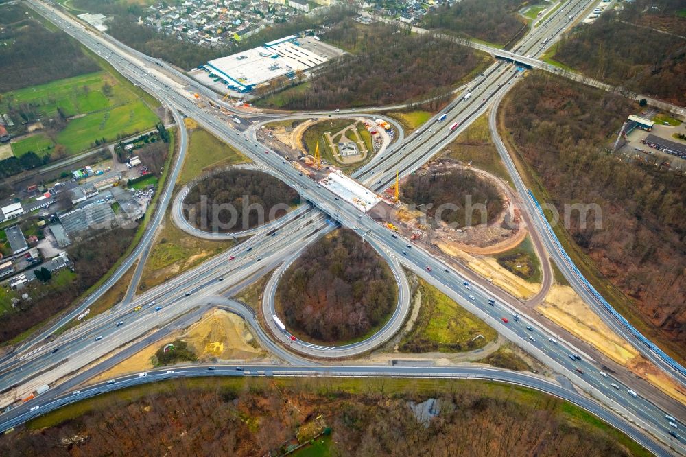 Aerial photograph Recklinghausen - Construction to extend the traffic flow at the intersection- motorway A 2 - A43 in Recklinghausen in the state North Rhine-Westphalia, Germany