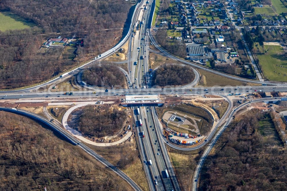 Aerial image Recklinghausen - Construction to extend the traffic flow at the intersection- motorway A 2 - A43 in Recklinghausen in the state North Rhine-Westphalia, Germany