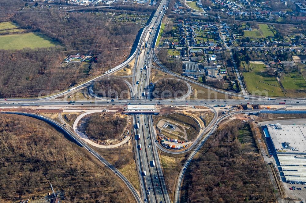 Aerial photograph Recklinghausen - Construction to extend the traffic flow at the intersection- motorway A 2 - A43 in Recklinghausen in the state North Rhine-Westphalia, Germany