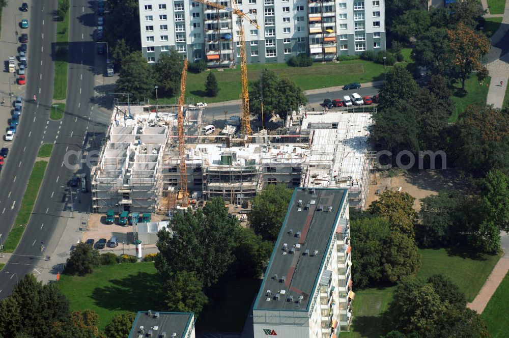 MAGDEBURG from the bird's eye view: Baustelle Vitanas Senioren Centrum Elbblick inder Jakobstrasse in Magdeburg. Die Fertigstellung ist für den Frühsommer 2008 bestimmt. Adresse: Jakobstraße 20, 39104 Magdeburg, Kontakt: Vitanas GmbH & Co. KGaA, Aroser Allee 68, 13407 Berlin Tel. 030 45605-0, Fax: 030 45605-151, E-Mail: info@vitanas.de,