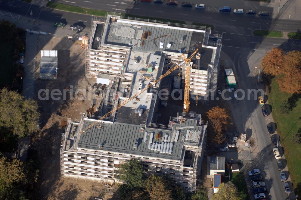 Aerial photograph Magdeburg - Ein Naubau in Magdeburg neben der St. Petri Kirche. Das Bauunternehemen ist Potain GmbH. Kontakt: Potain GmbH, Alte Heerstr. 38, 15345 Garzau-Garzin Tel: 033435/ 76231