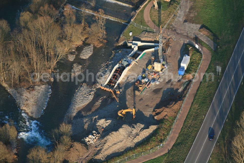 Aerial photograph Maulburg - Construction works for the hydroelectric power plant at the river Wiese in Maulburg in the state Baden-Wuerttemberg, Germany