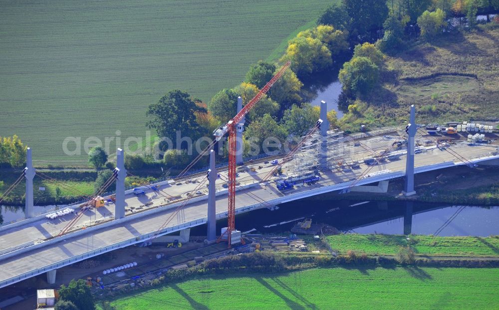 Aerial image Bad Oeynhausen - View of the construction site for the bridge structure over the Werre in Bad Oeynhausen in North Rhine-Westphalia. The construction company of this bridge is the Bickhardt Bau AG. Client is the Strassen.NRW