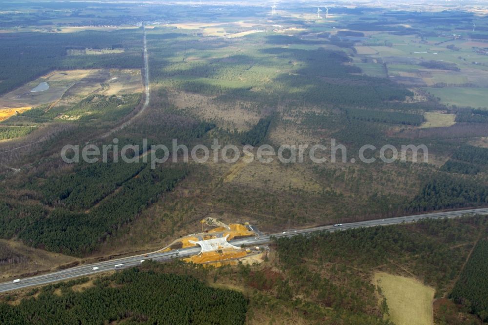 Dorsten from above - Construction of the deer crossing bridge / wildlife bridge over the motorway A31 motorway near Dorsten in the federal state North Rhine-Westphalia