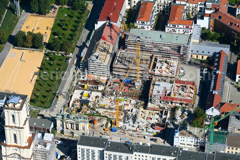 Aerial image Potsdam - Construction site for the new residential and commercial building quarter along the art and creative quarter Alte Feuerwache on Spornstrasse in the district Noerdliche Innenstadt in Potsdam in the state Brandenburg, Germany