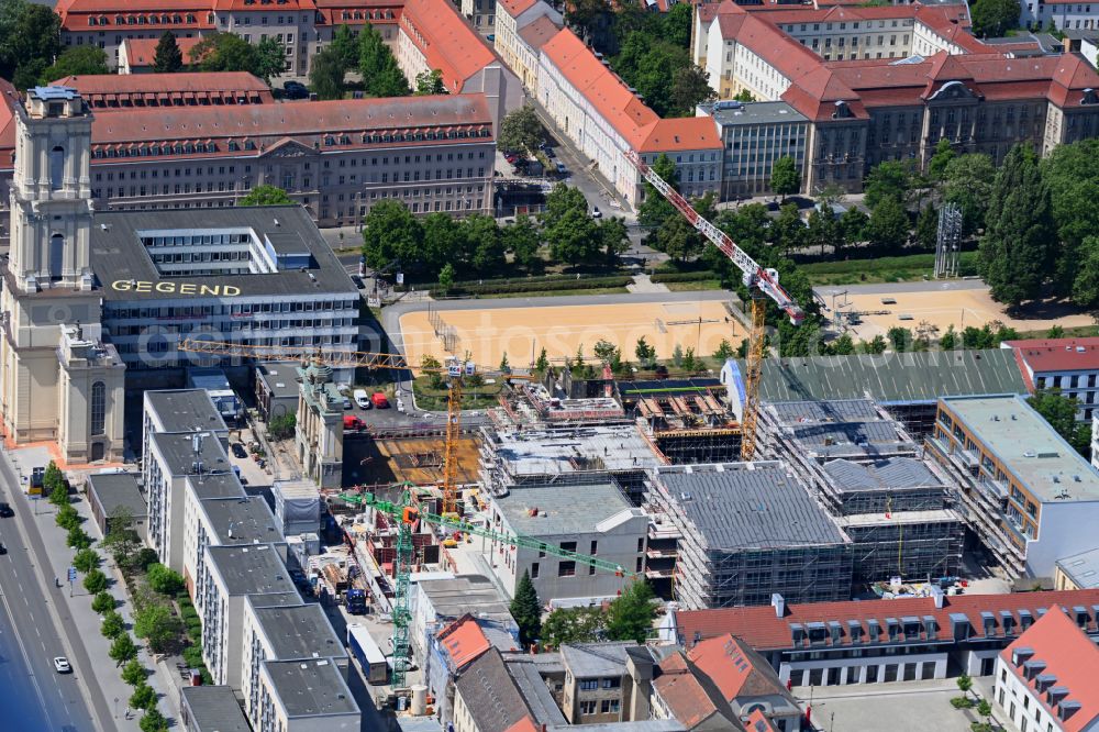 Aerial photograph Potsdam - Construction site for the new residential and commercial building quarter along the art and creative quarter Alte Feuerwache on Spornstrasse in the district Noerdliche Innenstadt in Potsdam in the state Brandenburg, Germany