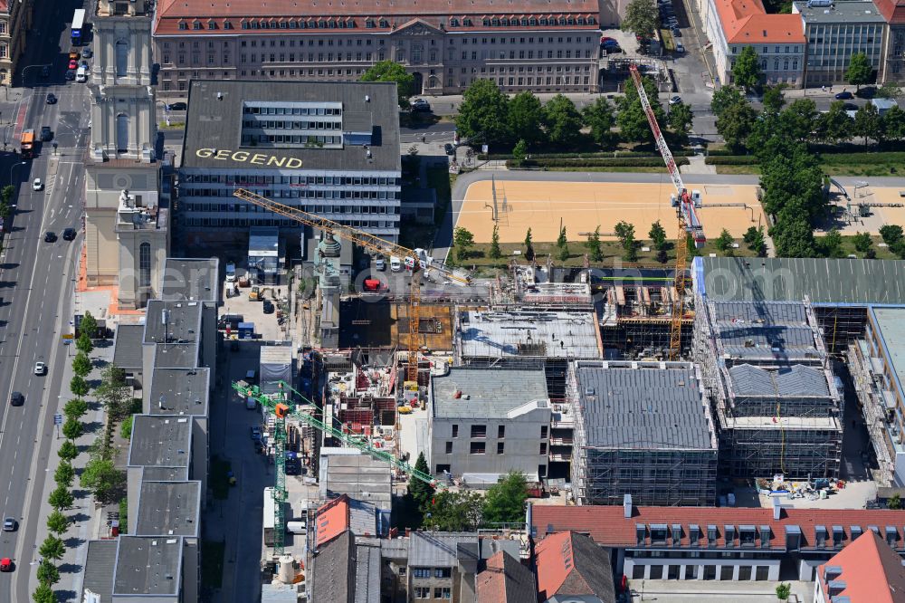Potsdam from the bird's eye view: Construction site for the new residential and commercial building quarter along the art and creative quarter Alte Feuerwache on Spornstrasse in the district Noerdliche Innenstadt in Potsdam in the state Brandenburg, Germany