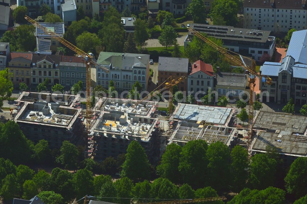 Aerial image Rostock - Construction site to build a new multi-family residential complex Am Rosengarten on August-Bebel-Strasse - Wallstrasse in the district Stadtmitte in Rostock in the state Mecklenburg - Western Pomerania, Germany