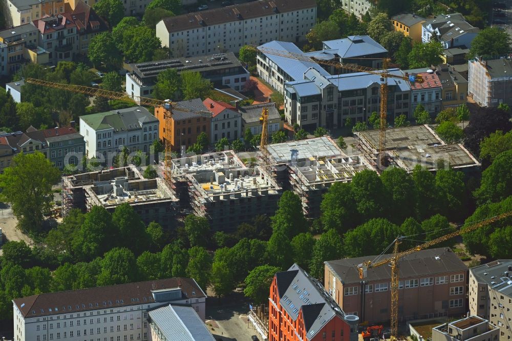 Rostock from above - Construction site to build a new multi-family residential complex Am Rosengarten on August-Bebel-Strasse - Wallstrasse in the district Stadtmitte in Rostock in the state Mecklenburg - Western Pomerania, Germany