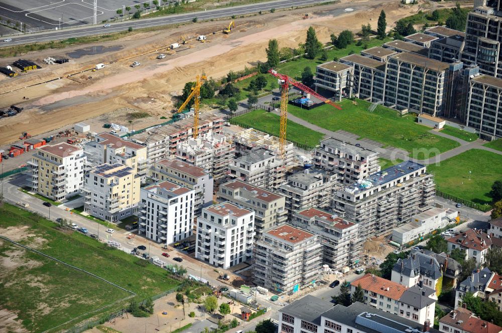 Frankfurt am Main from above - Construction site of the housing project GWH am Europagarten in the district Europaviertel in Frankfurt at the Main in Hesse