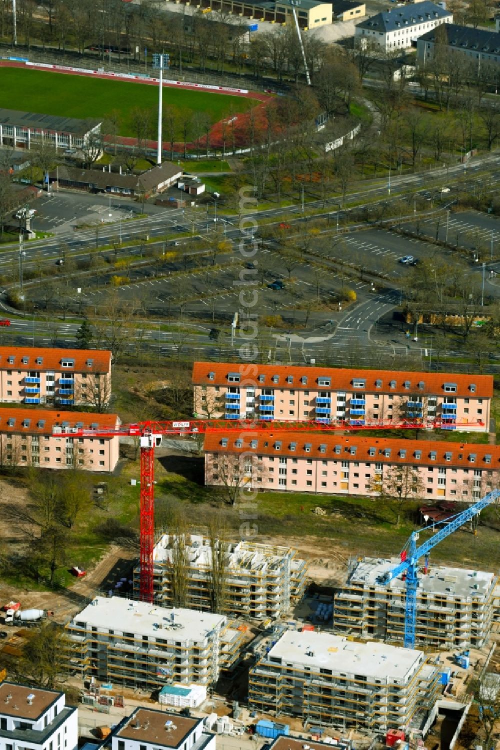 Aerial photograph Schweinfurt - Residential construction site with multi-family housing development Living@Manor on the Anna-Weichsel-Strasse in the district Bellevue in Schweinfurt in the state Bavaria, Germany