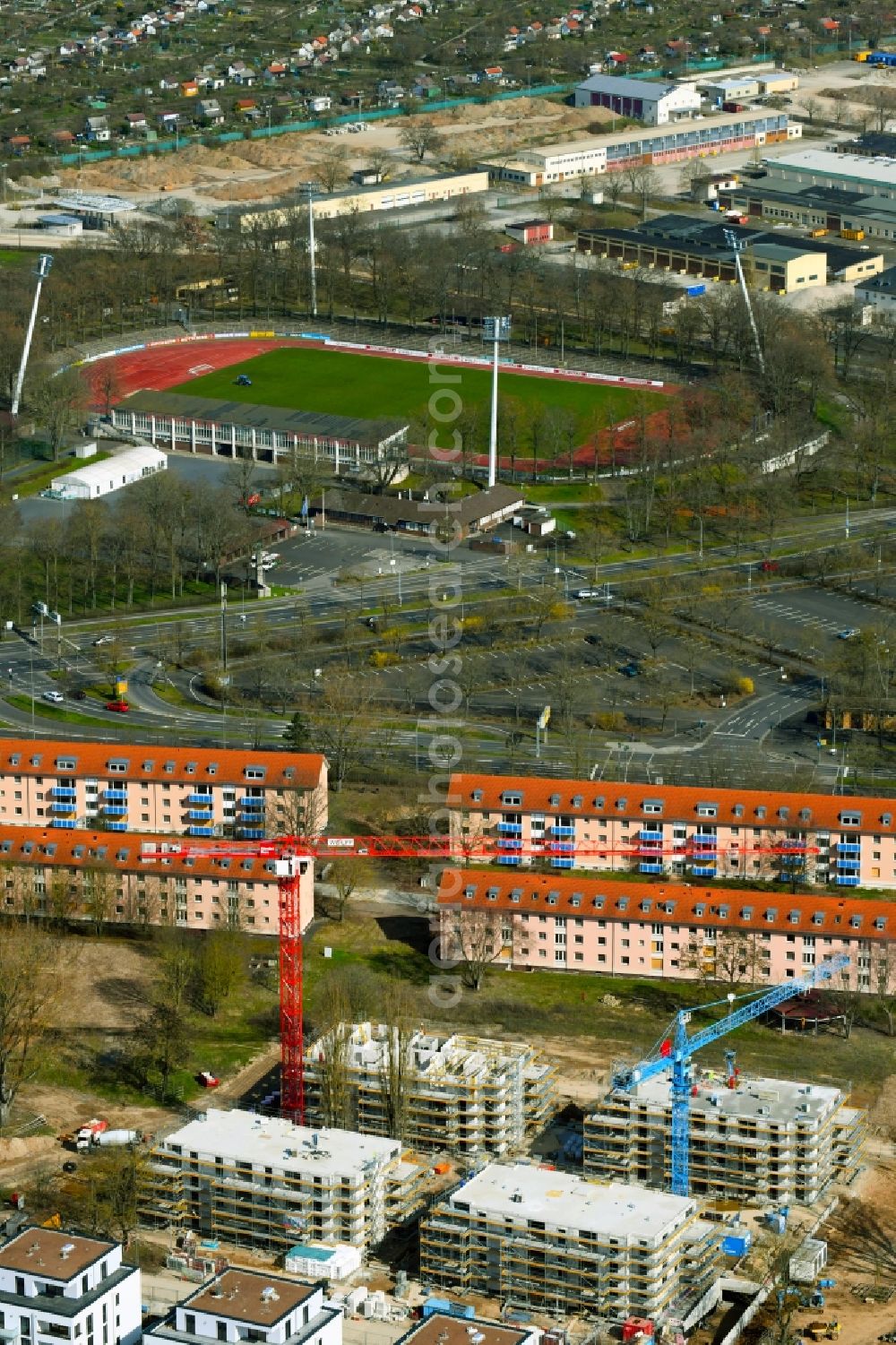 Schweinfurt from above - Residential construction site with multi-family housing development Living@Manor on the Anna-Weichsel-Strasse in the district Bellevue in Schweinfurt in the state Bavaria, Germany