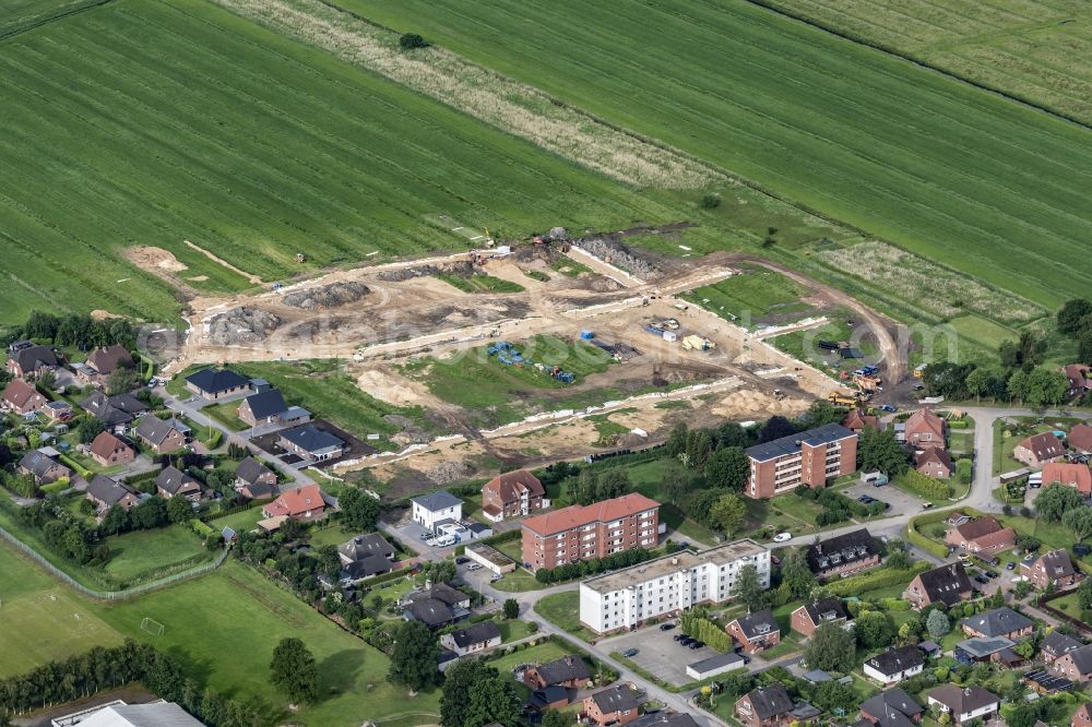 Aerial photograph Drochtersen - Construction site residential area of a??a??a multi-family and single-family housing estate Kehdinger Heimat in Drochtersen in the state Lower Saxony, Germany