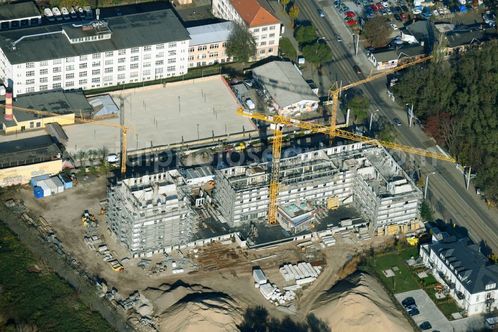 Aerial photograph Dresden - Residential construction site with multi-family housing development- of the project Hafencity along the Leipziger Strasse in Dresden in the state Saxony, Germany