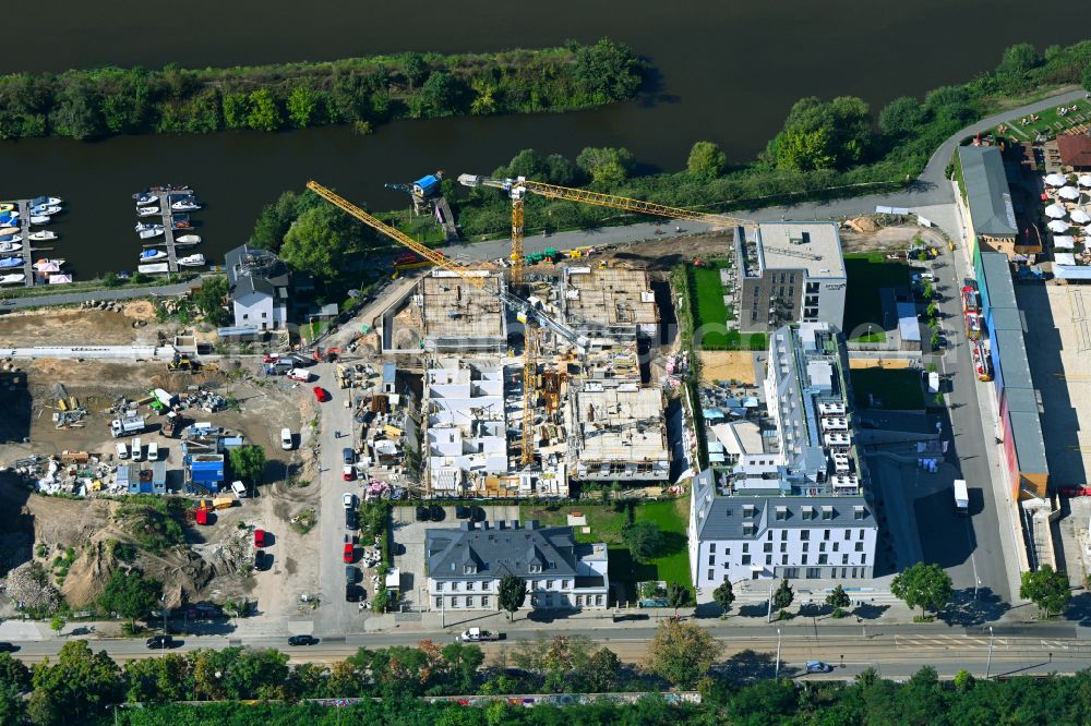 Aerial photograph Dresden - Residential construction site with multi-family housing development- of the project Hafencity along the Leipziger Strasse in Dresden in the state Saxony, Germany