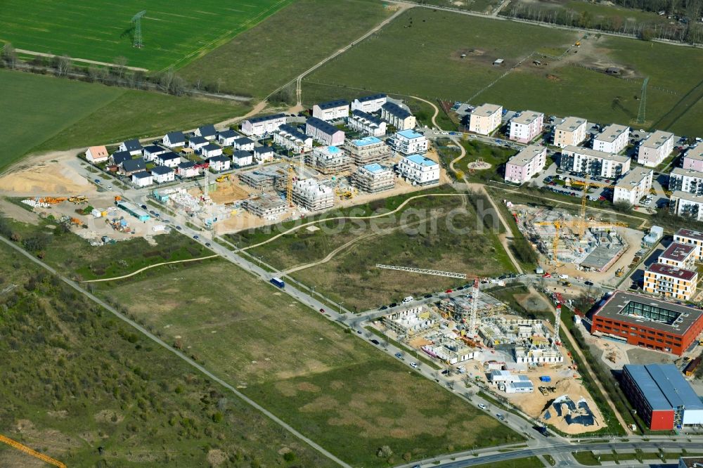 Aerial image Schönefeld - Residential construction site with multi-family housing development- on the Alfred-Doeblin-Allee - Theodor-Fontane-Allee and on Bertolt-Brecht-Allee in the district Schoenefeld in Schoenefeld in the state Brandenburg, Germany