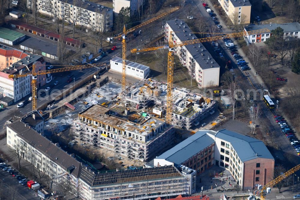 Berlin from the bird's eye view: Residential construction site with multi-family housing development- on the Alte Kaulsdorfer Strasse in the district Koepenick in Berlin, Germany