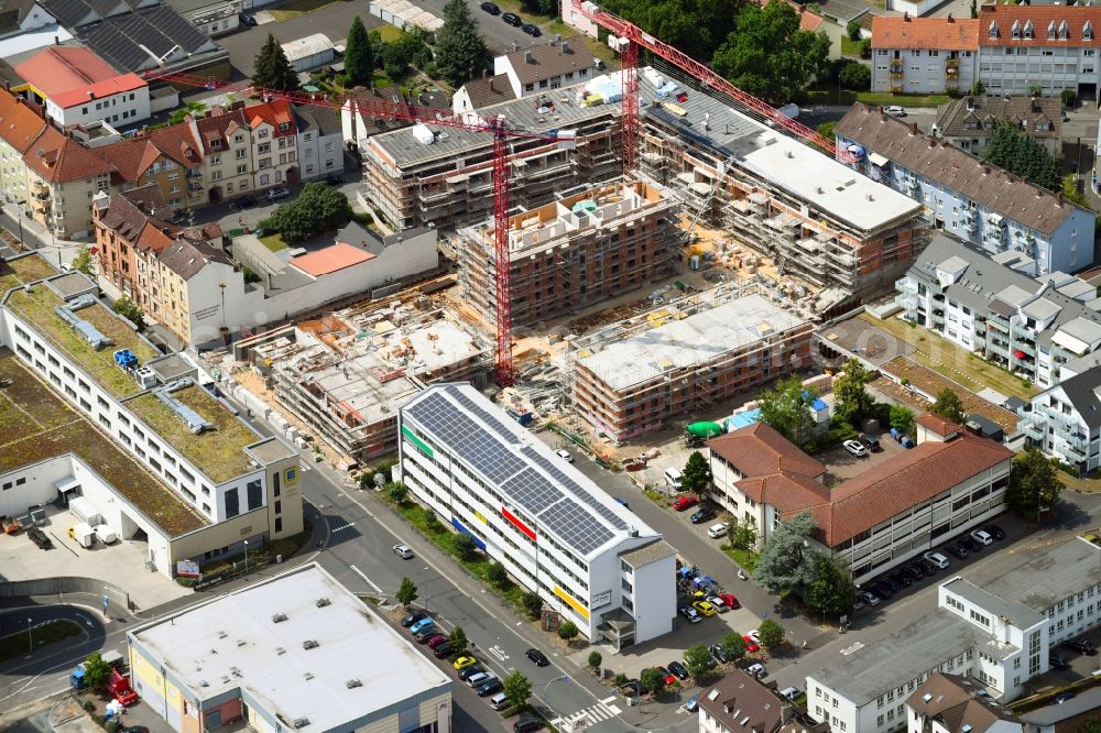 Aerial photograph Aschaffenburg - Residential construction site with multi-family housing development- on the Lange Strasse - Scheidmuehlweg - Bernhardstrasse in the district Damm in Aschaffenburg in the state Bavaria, Germany