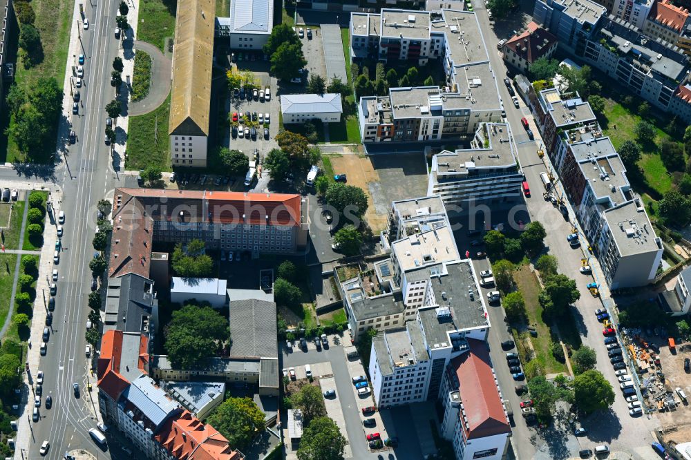 Dresden from above - Residential construction site with multi-family housing development- on place Schuetzenplatz in Dresden in the state Saxony, Germany