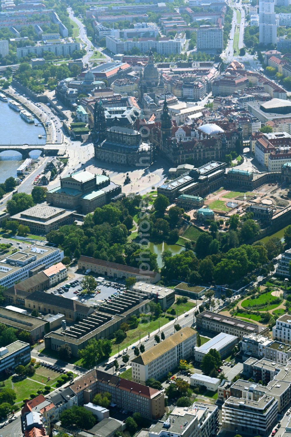 Dresden from above - Residential construction site with multi-family housing development- on place Schuetzenplatz in Dresden in the state Saxony, Germany