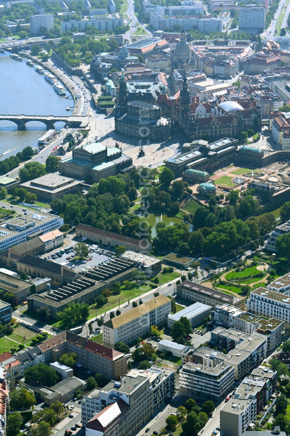 Dresden from the bird's eye view: Residential construction site with multi-family housing development- on place Schuetzenplatz in Dresden in the state Saxony, Germany