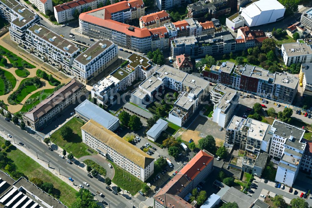 Aerial image Dresden - Residential construction site with multi-family housing development- on place Schuetzenplatz in Dresden in the state Saxony, Germany