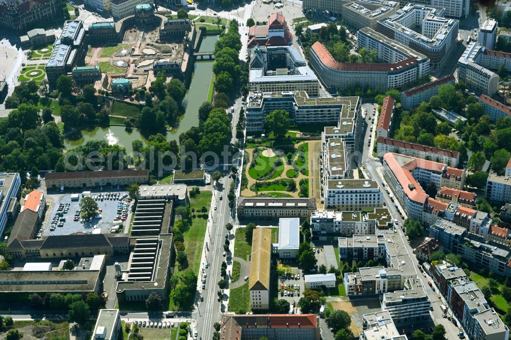 Dresden from above - Residential construction site with multi-family housing development- on place Schuetzenplatz in Dresden in the state Saxony, Germany