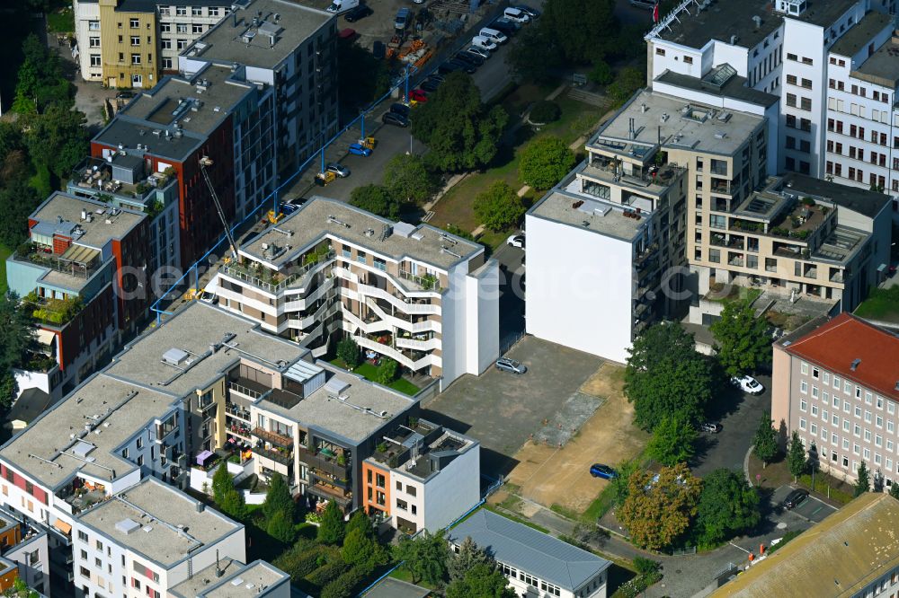 Aerial image Dresden - Residential construction site with multi-family housing development- on place Schuetzenplatz in Dresden in the state Saxony, Germany