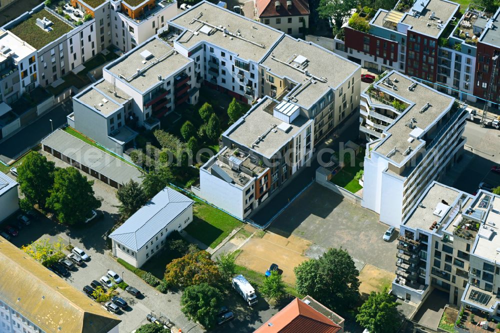 Dresden from above - Residential construction site with multi-family housing development- on place Schuetzenplatz in Dresden in the state Saxony, Germany