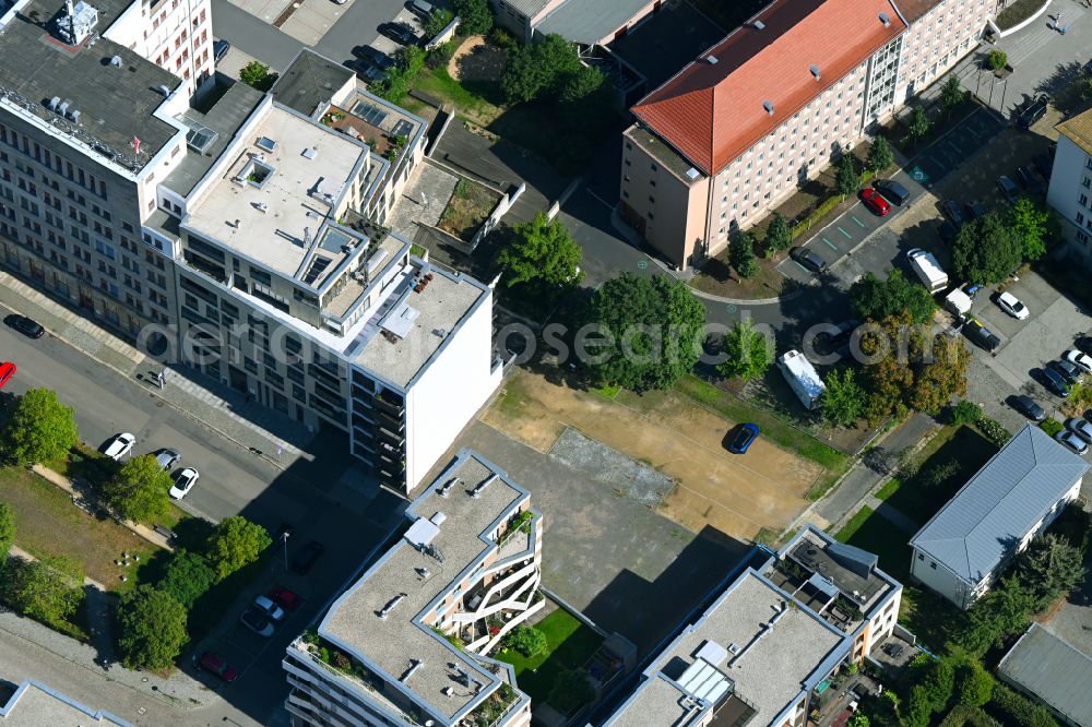 Dresden from above - Residential construction site with multi-family housing development- on place Schuetzenplatz in Dresden in the state Saxony, Germany