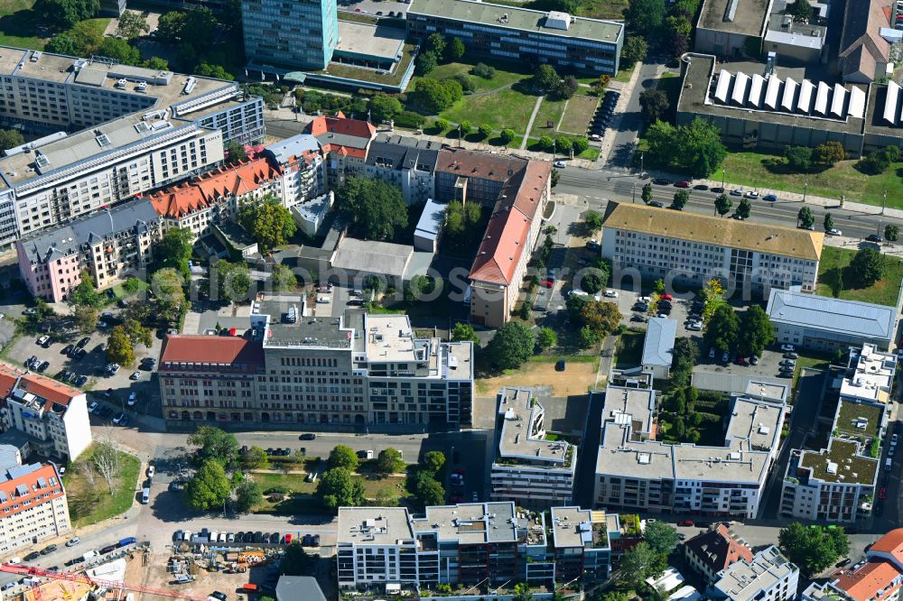 Dresden from the bird's eye view: Residential construction site with multi-family housing development- on place Schuetzenplatz in the district Wilsdruffer Vorstadt in Dresden in the state Saxony, Germany