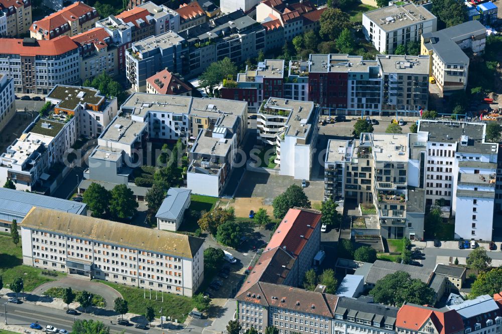 Dresden from above - Residential construction site with multi-family housing development- on place Schuetzenplatz in the district Wilsdruffer Vorstadt in Dresden in the state Saxony, Germany