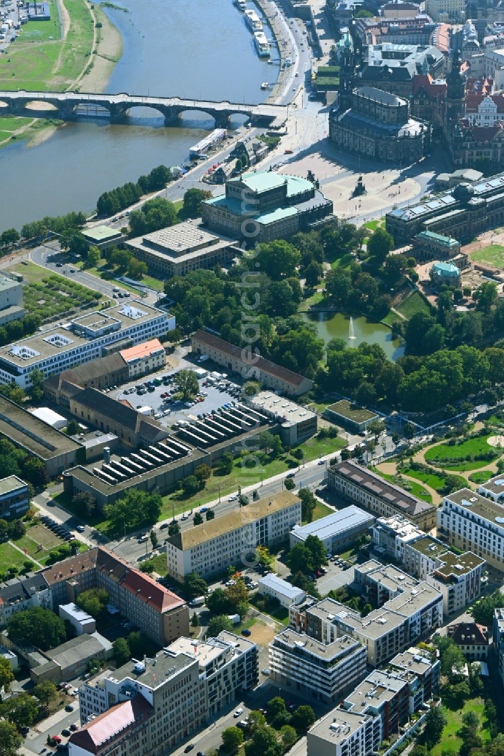 Aerial image Dresden - Residential construction site with multi-family housing development- on place Schuetzenplatz in the district Wilsdruffer Vorstadt in Dresden in the state Saxony, Germany