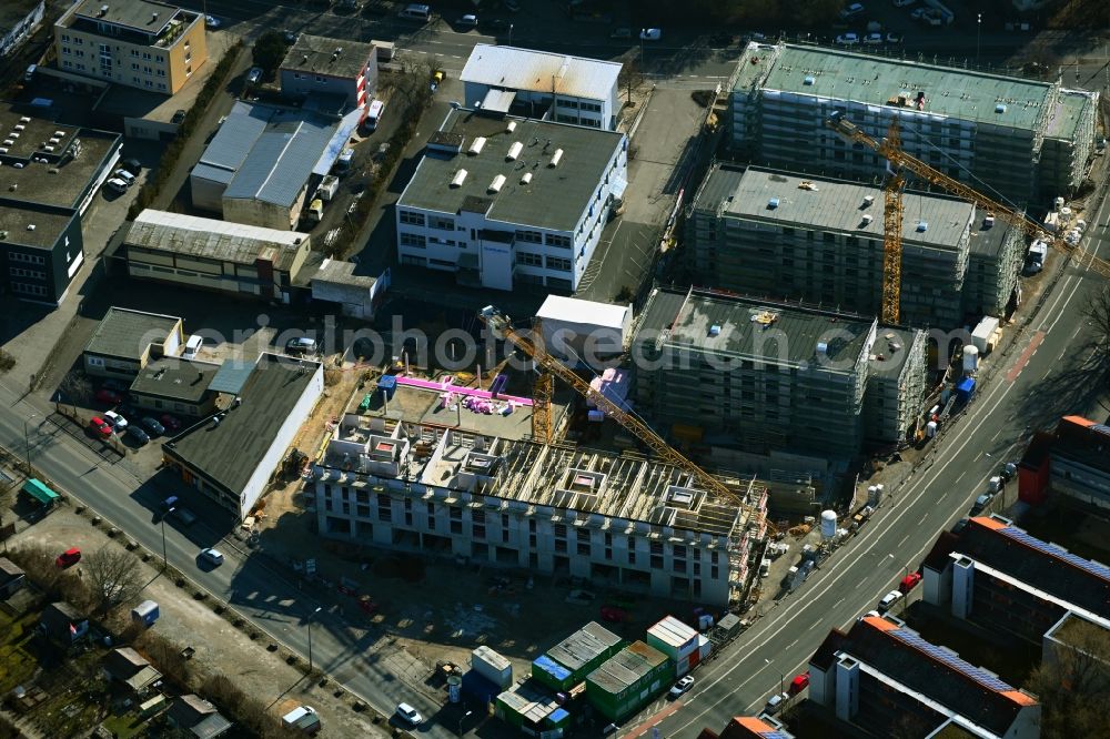 Nürnberg from above - Residential construction site with multi-family housing development- on the Dresdener Strasse corner Kieslingstrasse on the former Porsche premsies in the district Erlenstegen in Nuremberg in the state Bavaria, Germany