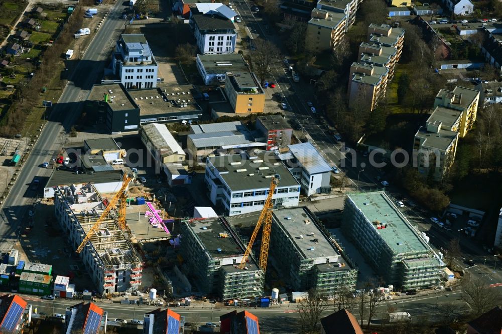 Aerial image Nürnberg - Residential construction site with multi-family housing development- on the Dresdener Strasse corner Kieslingstrasse on the former Porsche premsies in the district Erlenstegen in Nuremberg in the state Bavaria, Germany