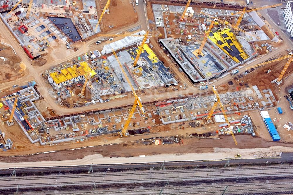 Regensburg from above - Residential construction site with multi-family housing development- on the Das DOeRNBERG on Kumpfmuehler Strasse corner Friedrich-Niedermeyer-Strasse in the district Kumpfmuehl-Ziegetsdorf-Neupruell in Regensburg in the state Bavaria, Germany