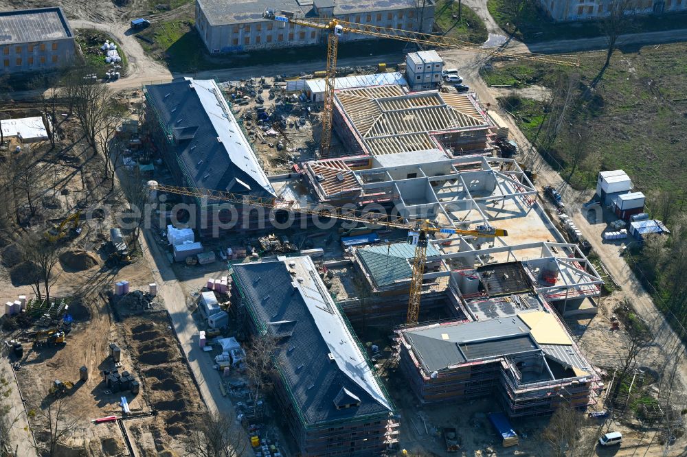 Aerial image Fahrland - Residential construction site with multi-family housing development- on the formerly Militaer- Kaserne in Fahrland in the state Brandenburg, Germany