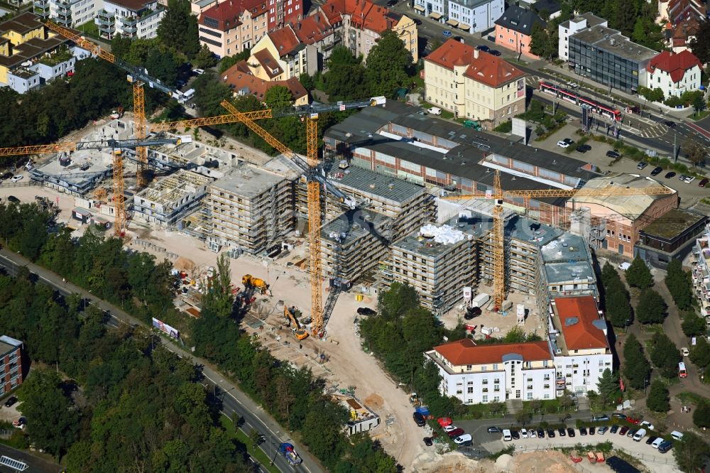 Nürnberg from the bird's eye view: Residential construction site with multi-family housing development- on the on Europaplatz in the district Sankt Jobst in Nuremberg in the state Bavaria, Germany