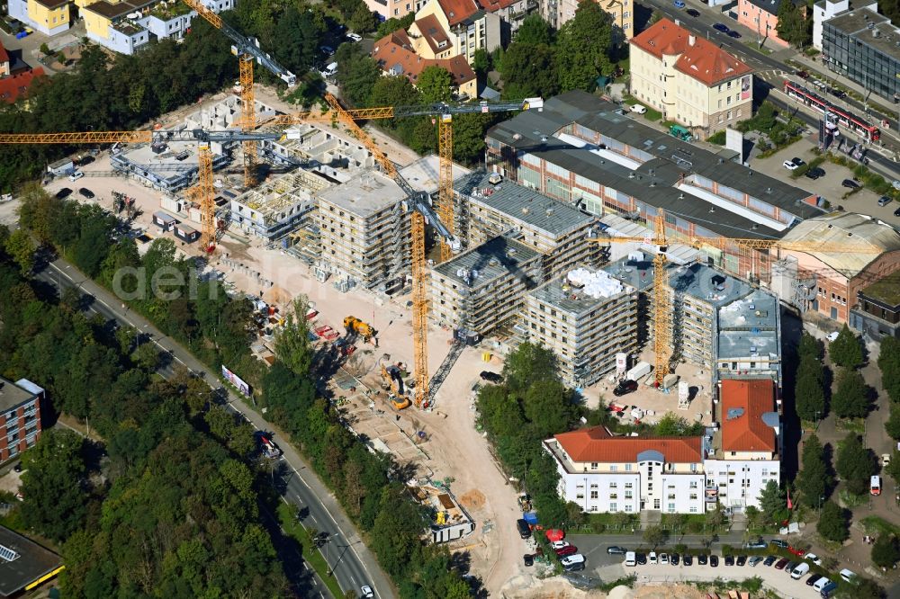 Aerial image Nürnberg - Residential construction site with multi-family housing development- on the on Europaplatz in the district Sankt Jobst in Nuremberg in the state Bavaria, Germany