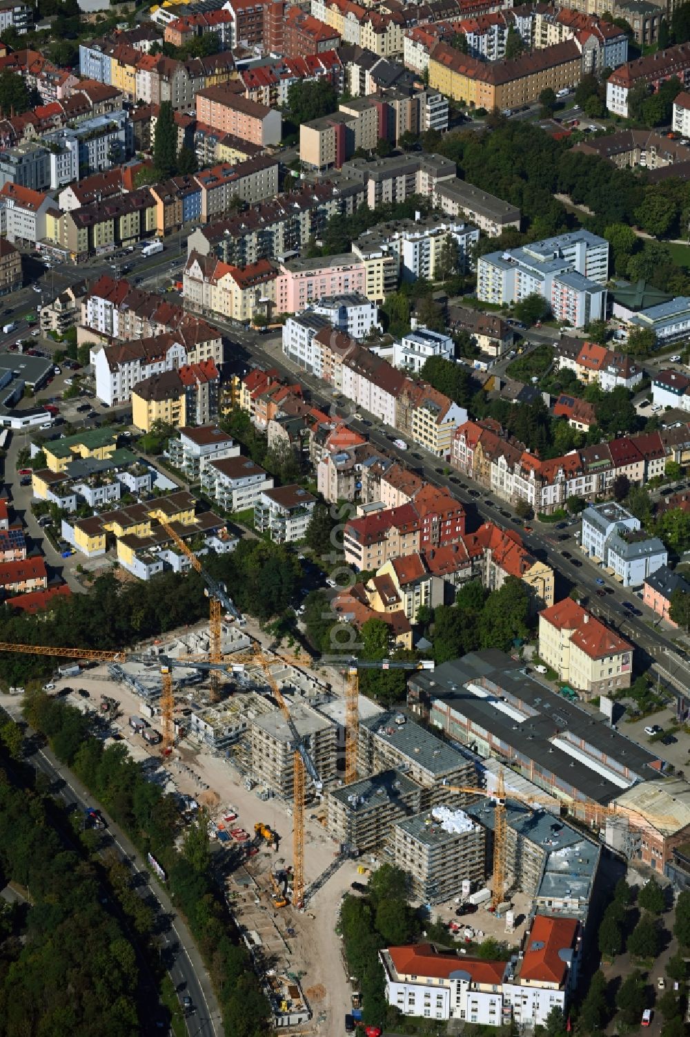 Aerial photograph Nürnberg - Residential construction site with multi-family housing development- on the on Europaplatz in the district Sankt Jobst in Nuremberg in the state Bavaria, Germany