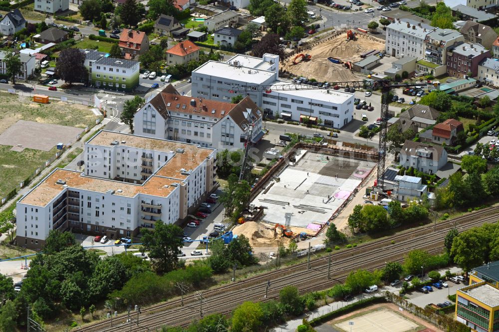 Aerial image Falkensee - Residential construction site with multi-family housing development- on street Dallgower Strasse in Falkensee in the state Brandenburg, Germany