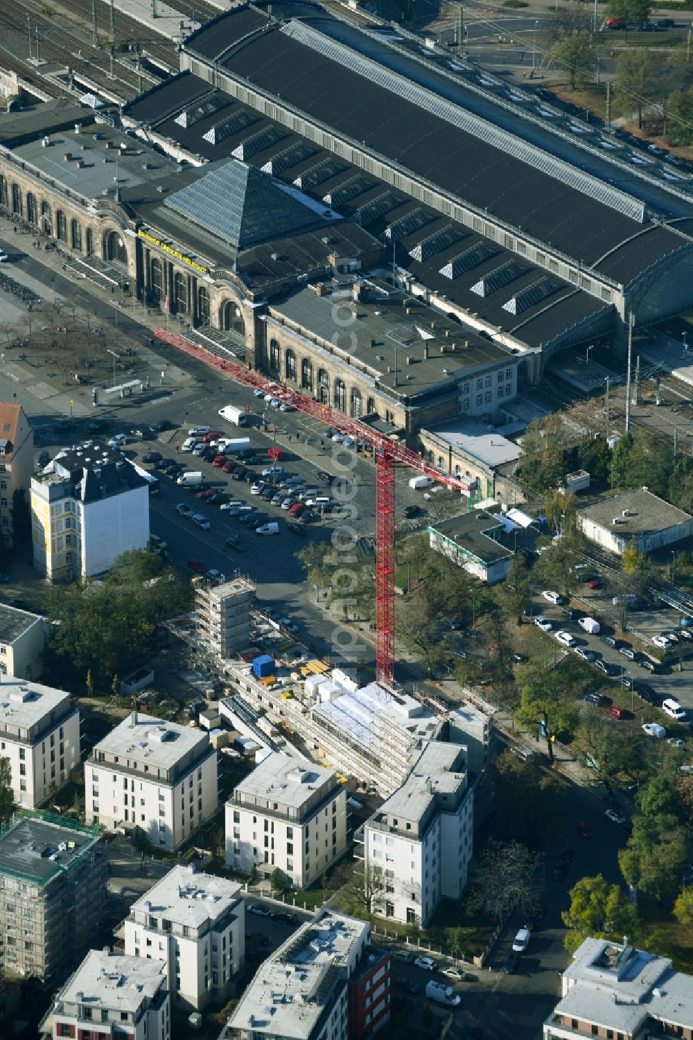 Dresden from the bird's eye view: Residential construction site with multi-family housing development- on the Dr.-Friedrich-Wolf-Strasse in Dresden in the state Saxony, Germany