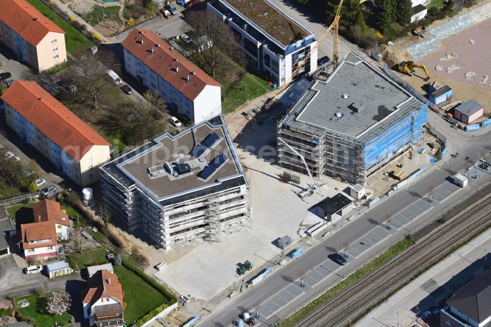 Aerial photograph Grenzach-Wyhlen - Residential construction site with multi-family housing development- on the Gartenstrasse in Grenzach-Wyhlen in the state Baden-Wurttemberg, Germany