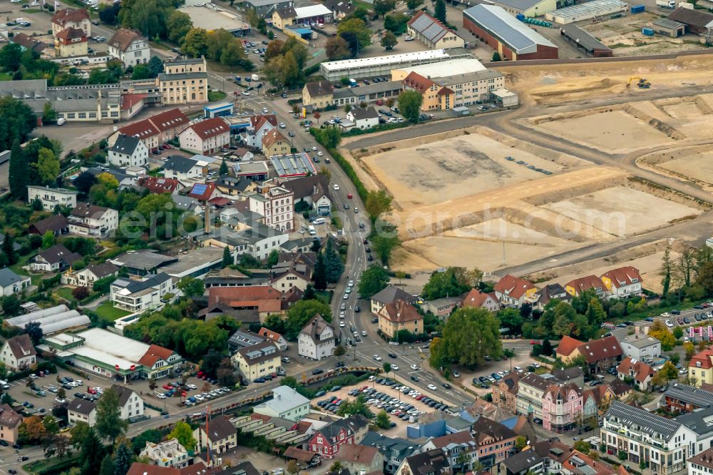 Aerial photograph Achern - Residential construction site with multi-family housing development- on the on Glashuettenareal in Achern in the state Baden-Wuerttemberg, Germany